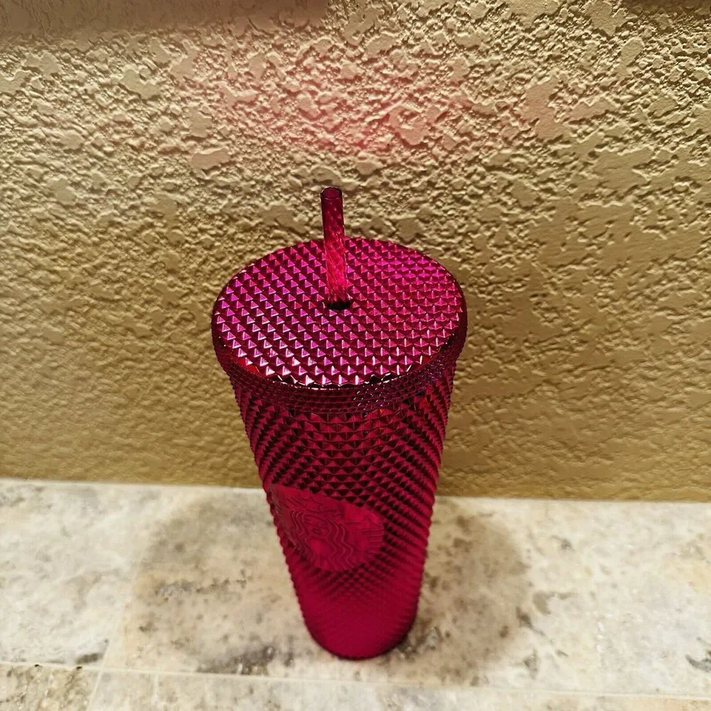 Starbucks Studded Tumbler Venti Hot Pink 24 Oz With Lid And Straw‎